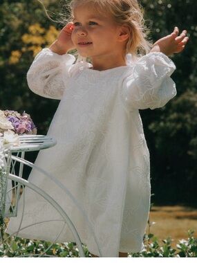 Lolly May Girls White Embroidered long sleeve dress